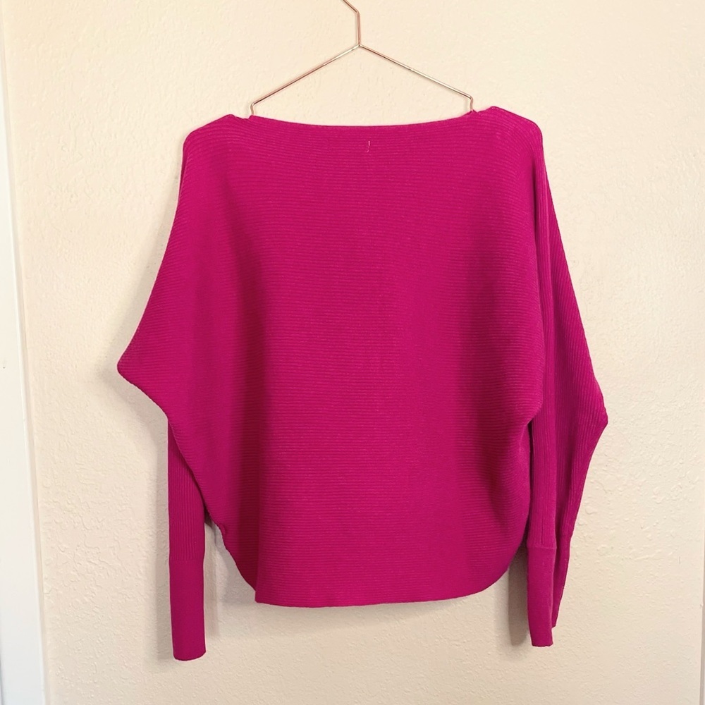 Nine West Hot Pink Oversized Sweater Large Boatneck Bright Statement Knit
